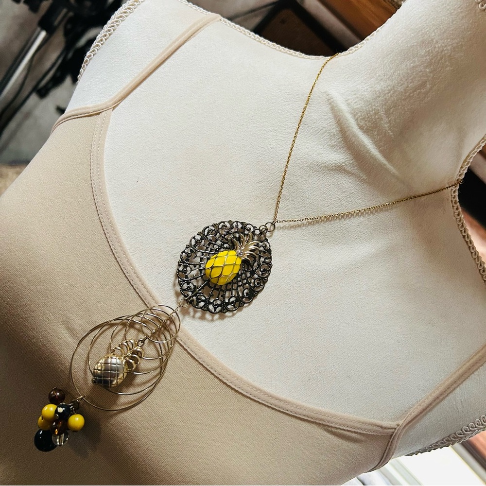 Handcrafted pineapple dream dangle pendant on chain necklace